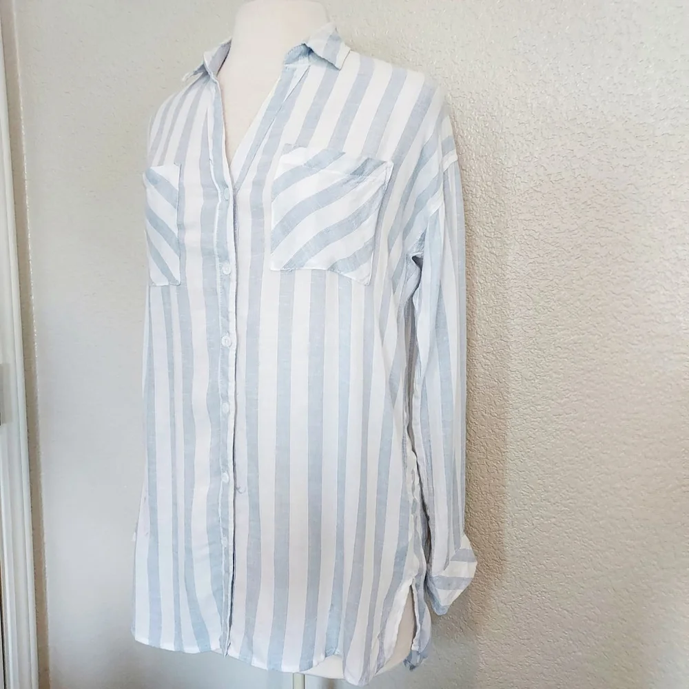 Thread & Supply Blue & White Striped Button Up Size XS - Picture 4 of 11
